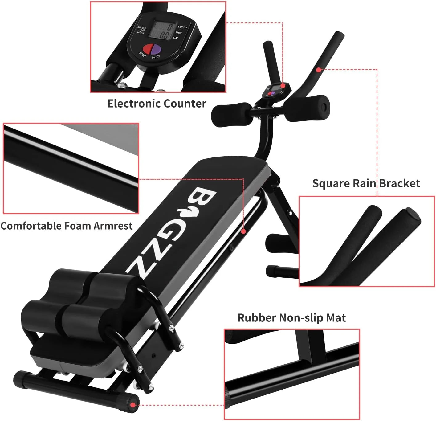 Ab Machine, Ab Workout Equipment for Home Gym, Foldable Ab Trainer Fitness Equipment with LCD Display, Black