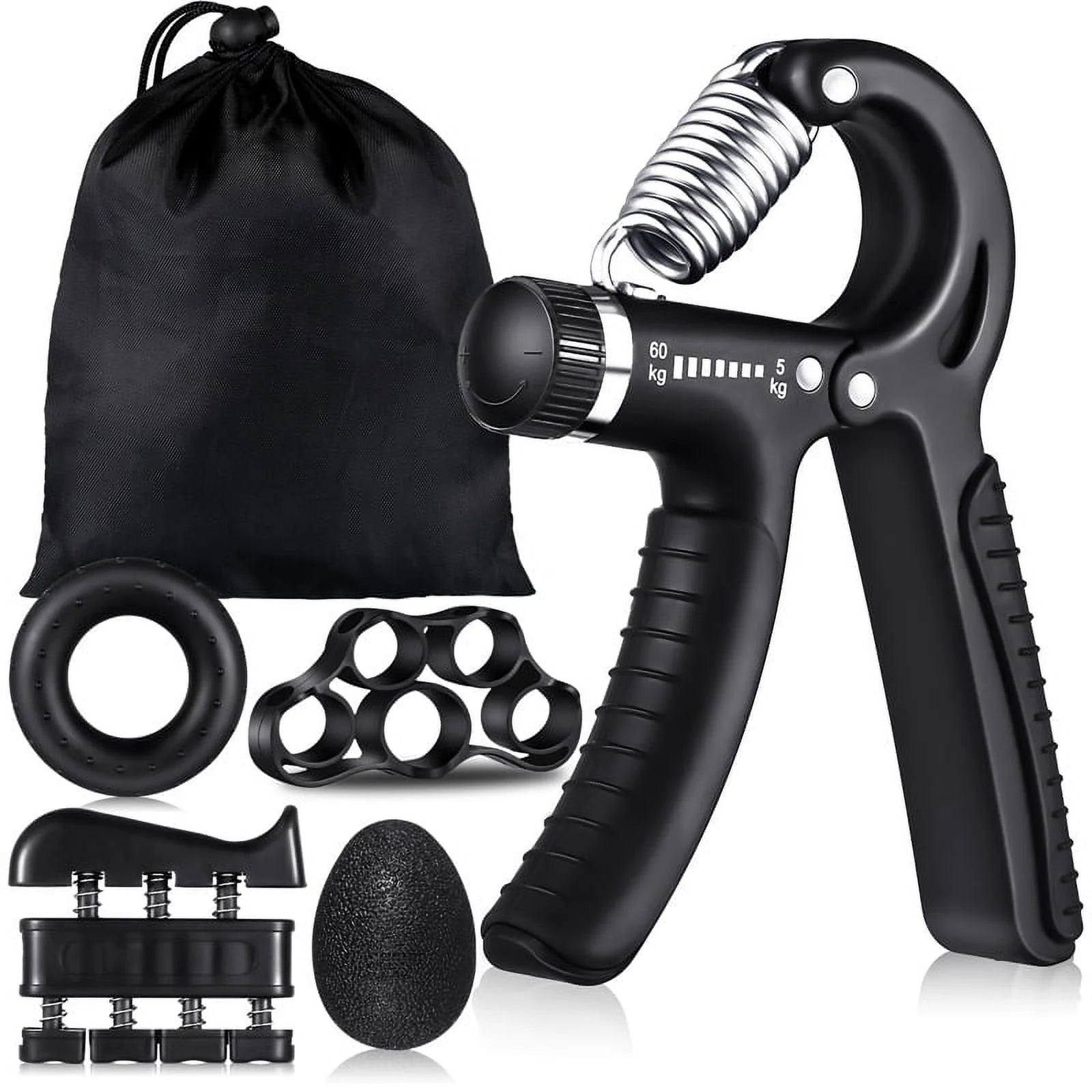 6Pcs Hand Grip Strengthener Kit, Hand Strength Exerciser, Adjustable Resistance 22 to 132Lbs Hand Gripper,Finger Exerciser,Finger Stretcher,Grip Ring & Stress Relief Grip Ball(Black)