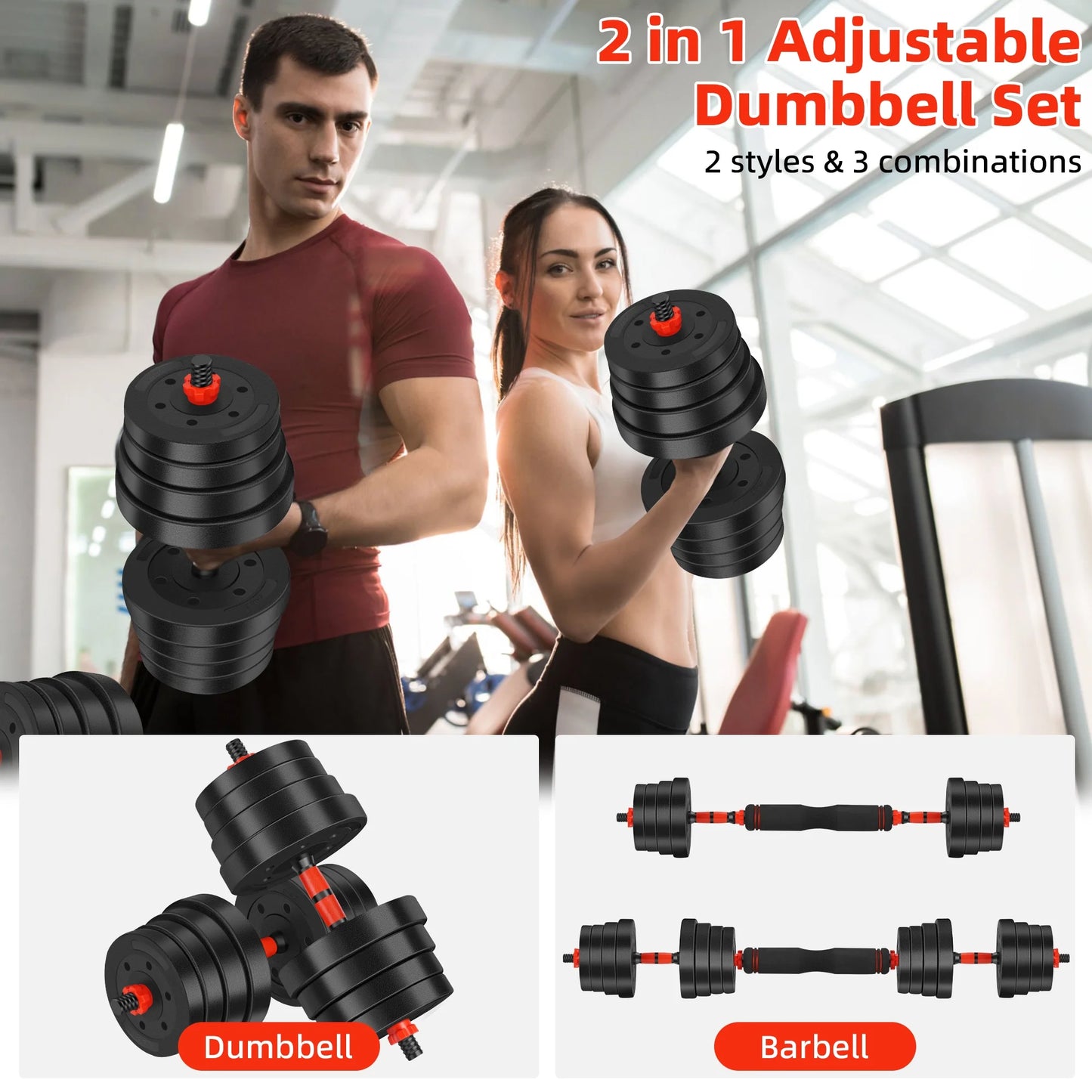 66 LBS Adjustable Dumbbell Set, Free Weights Dumbbells Set for Workout, Black