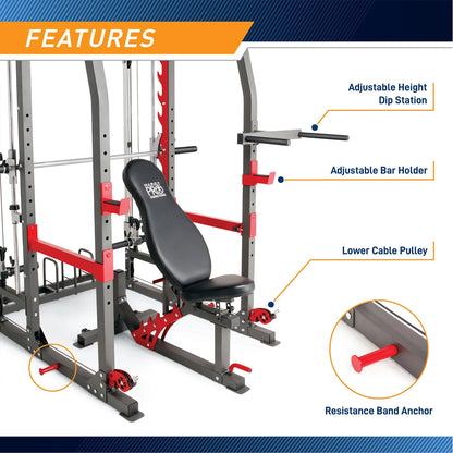 Pro Smith Machine Weight Bench Home Gym Total Body Workout Training System